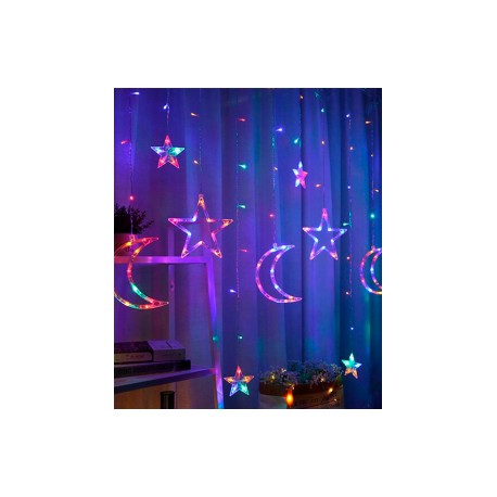 Cortina Serie de Luces Estrella / Luna Multicolor 2.6 Mts