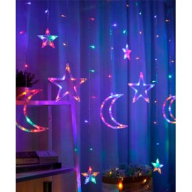 Cortina Serie de Luces Estrella / Luna Multicolor 2.6 Mts